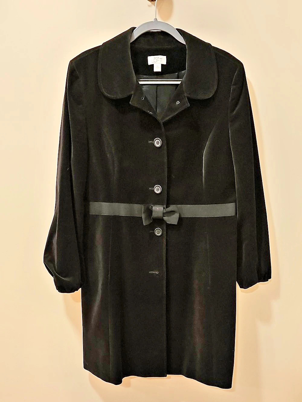 Loft Velvet-Look Belted Coat in Black Size 14